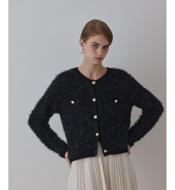 GRACE CONTINENTAL「ノーカラーフェザーニットカーディガン」|カーディガン|