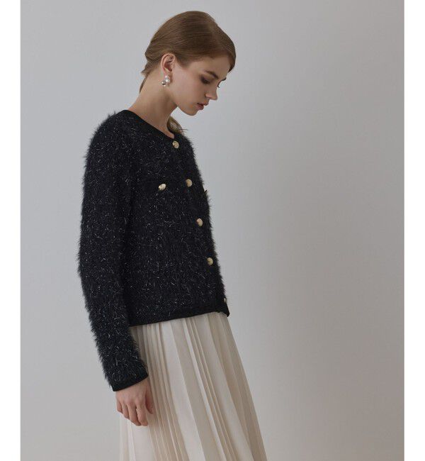 GRACE CONTINENTAL「ノーカラーフェザーニットカーディガン」|カーディガン|