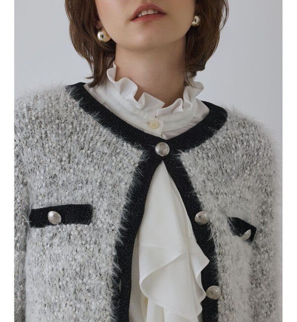 GRACE CONTINENTAL「ノーカラーフェザーニットカーディガン」|カーディガン|