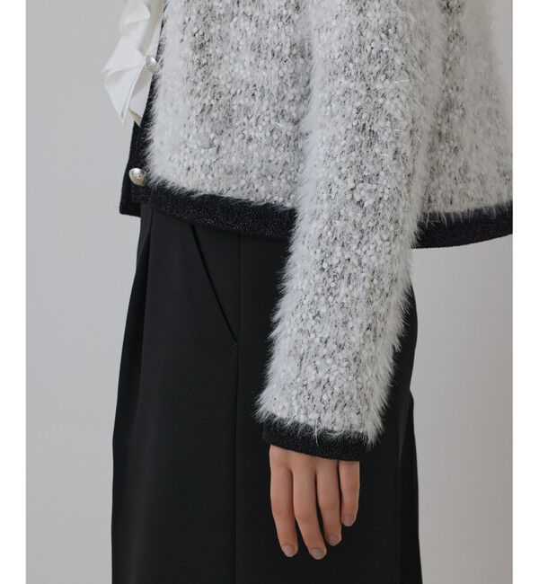 GRACE CONTINENTAL「ノーカラーフェザーニットカーディガン」|カーディガン|