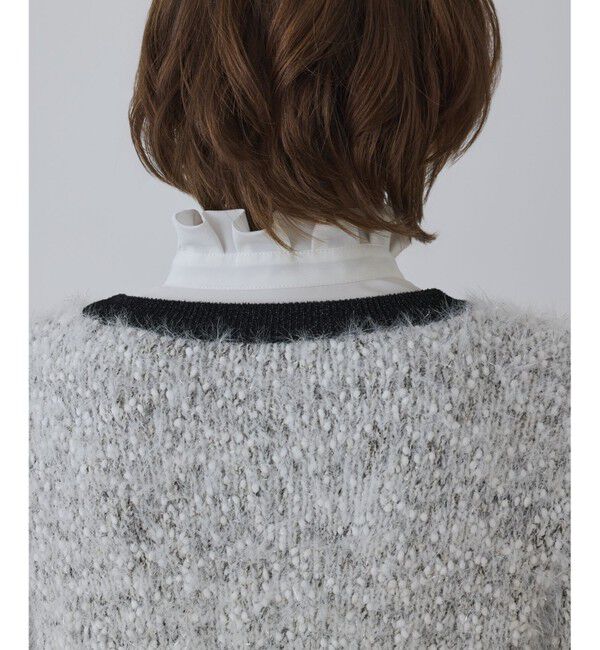 GRACE CONTINENTAL「ノーカラーフェザーニットカーディガン」|カーディガン|