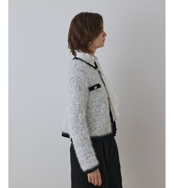 GRACE CONTINENTAL「ノーカラーフェザーニットカーディガン」|カーディガン|