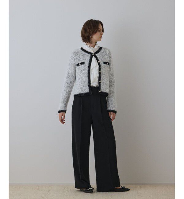 GRACE CONTINENTAL「ノーカラーフェザーニットカーディガン」|カーディガン|