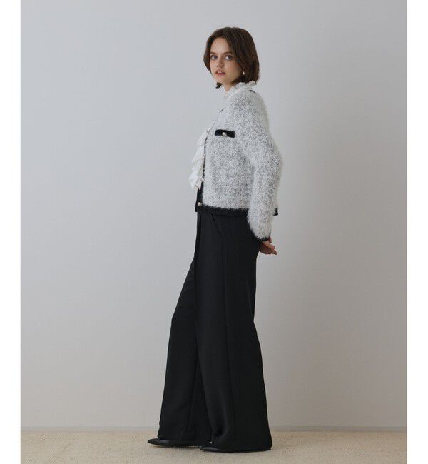 GRACE CONTINENTAL「ノーカラーフェザーニットカーディガン」|カーディガン|