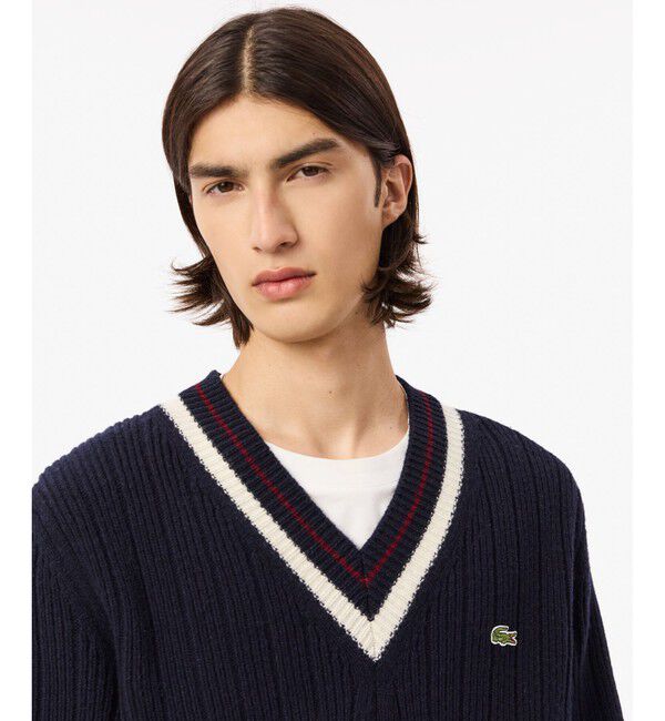 LACOSTE「Vネックリブニットセーター」|ニット・セーター|