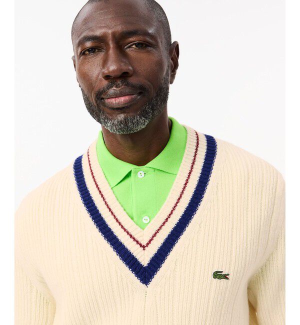 LACOSTE「Vネックリブニットセーター」|ニット・セーター|