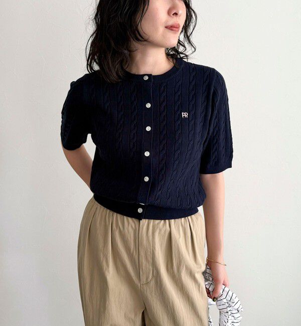 fredy emue「FR刺繍ケーブル柄半袖カーディガン」|カーディガン|