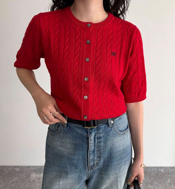 fredy emue「FR刺繍ケーブル柄半袖カーディガン」|カーディガン|