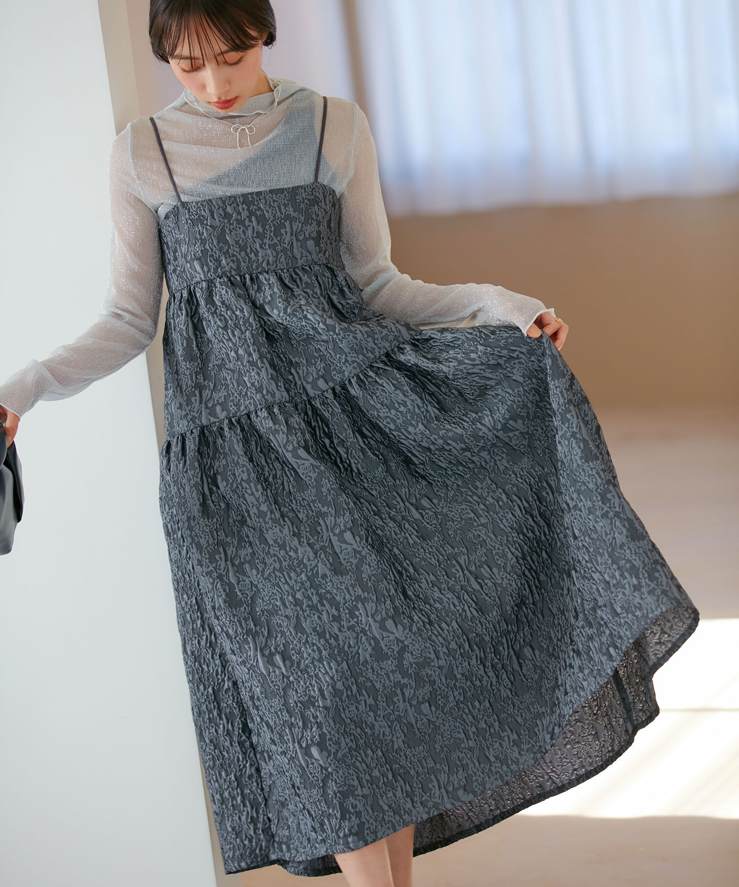 VIS「【VISDRESS】ふくれジャガードフレアワンピース【洗える】」|ワンピース|