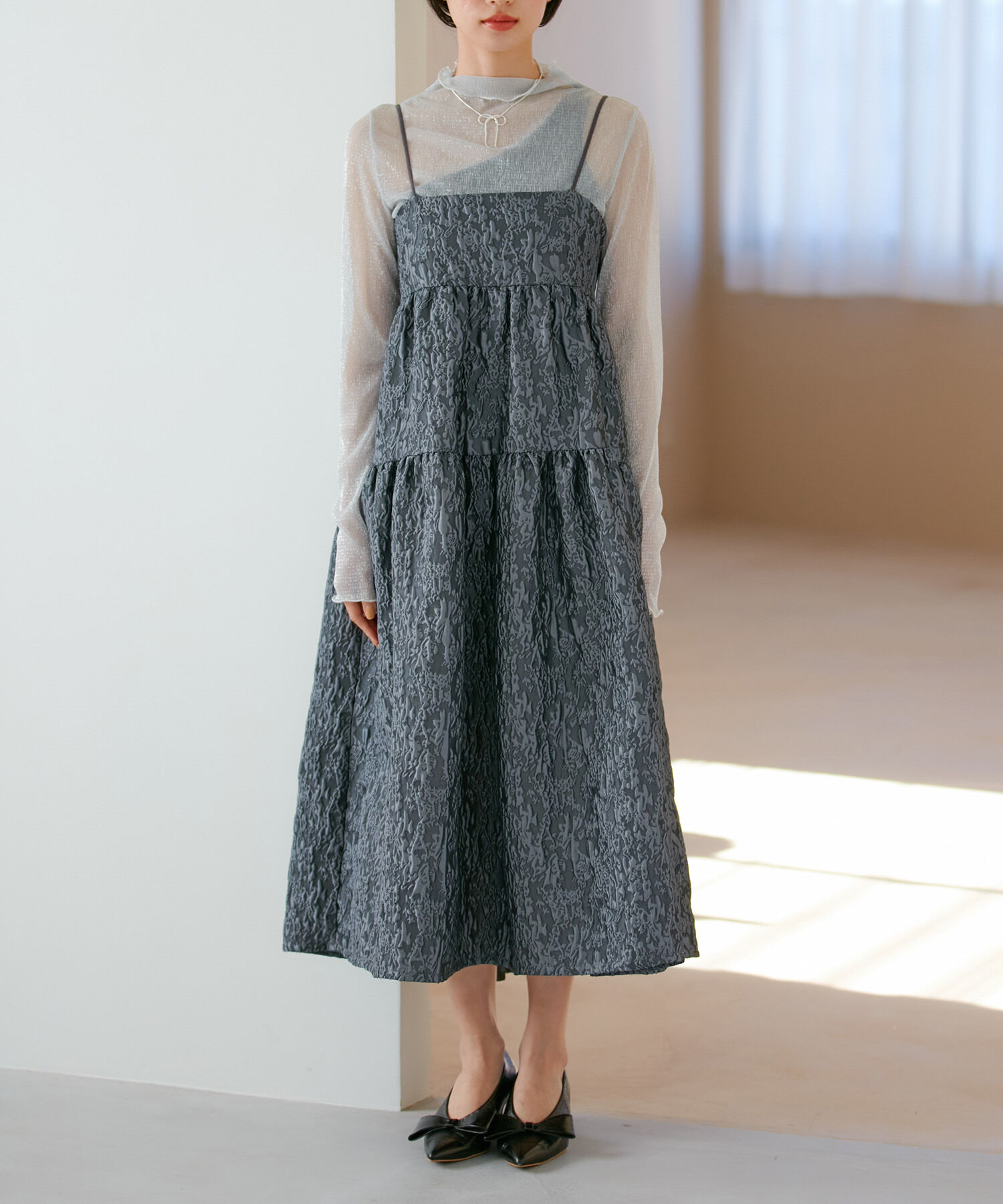 VIS「【VISDRESS】ふくれジャガードフレアワンピース【洗える】」|ワンピース|