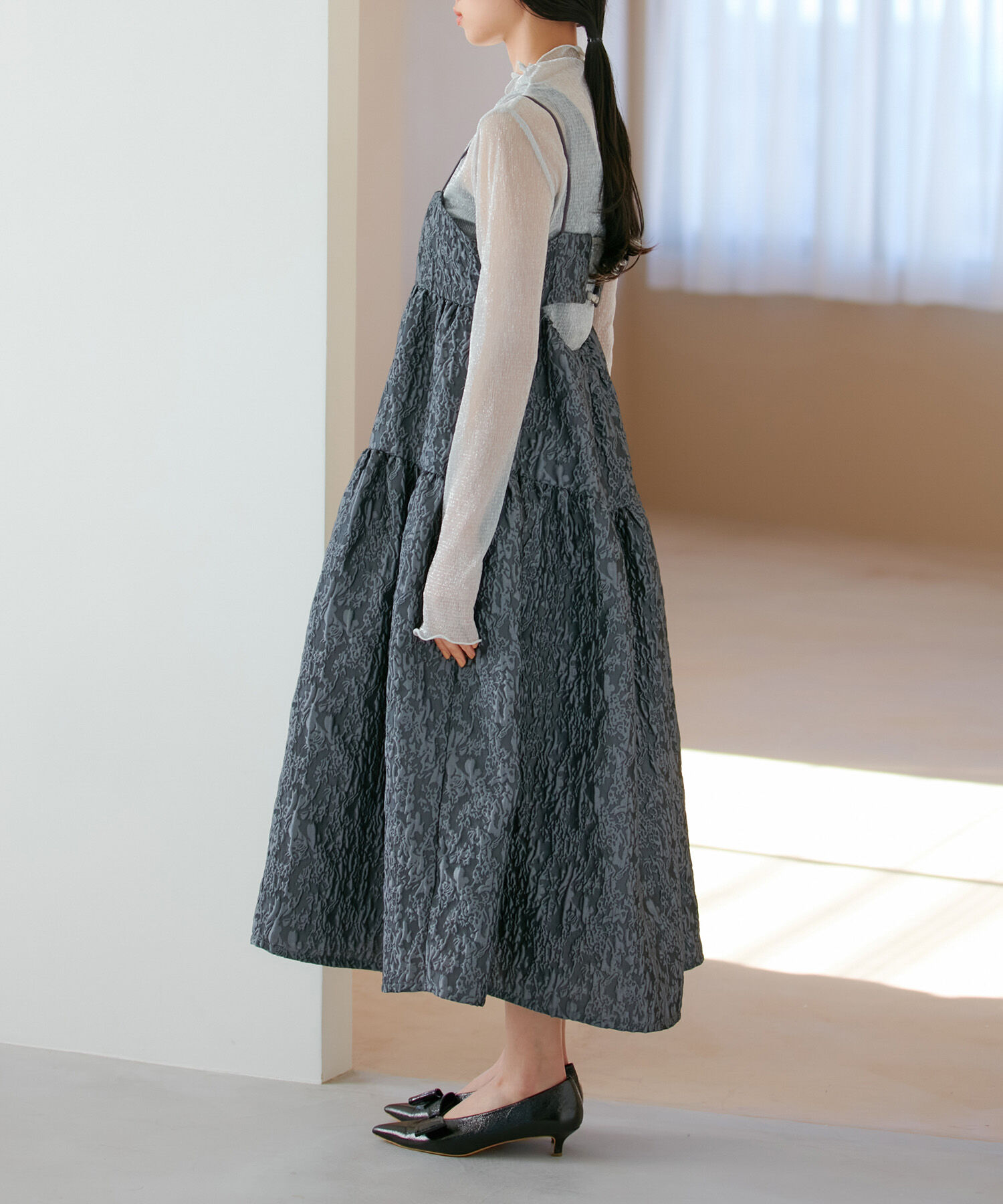 VIS「【VISDRESS】ふくれジャガードフレアワンピース【洗える】」|ワンピース|