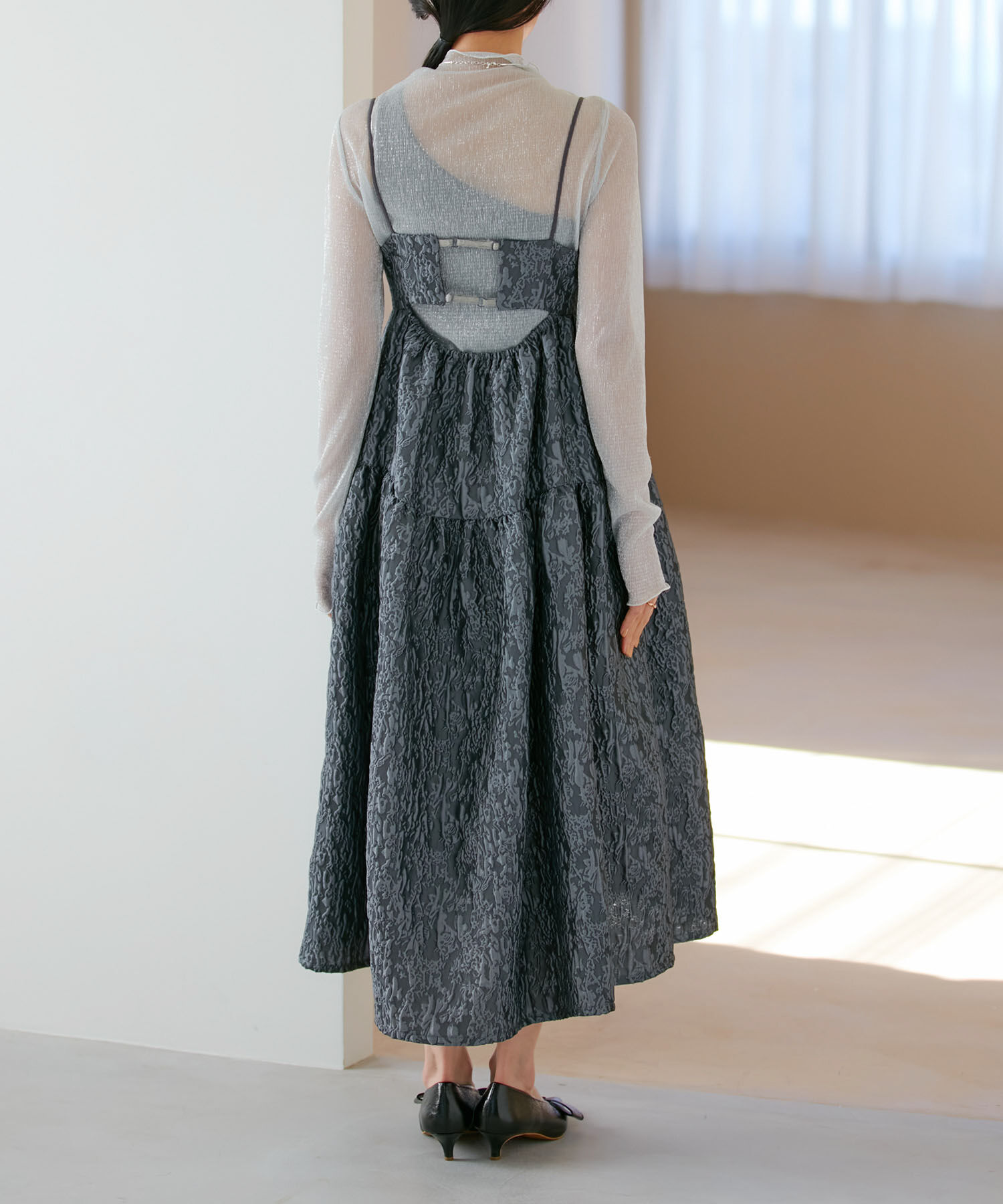 VIS「【VISDRESS】ふくれジャガードフレアワンピース【洗える】」|ワンピース|