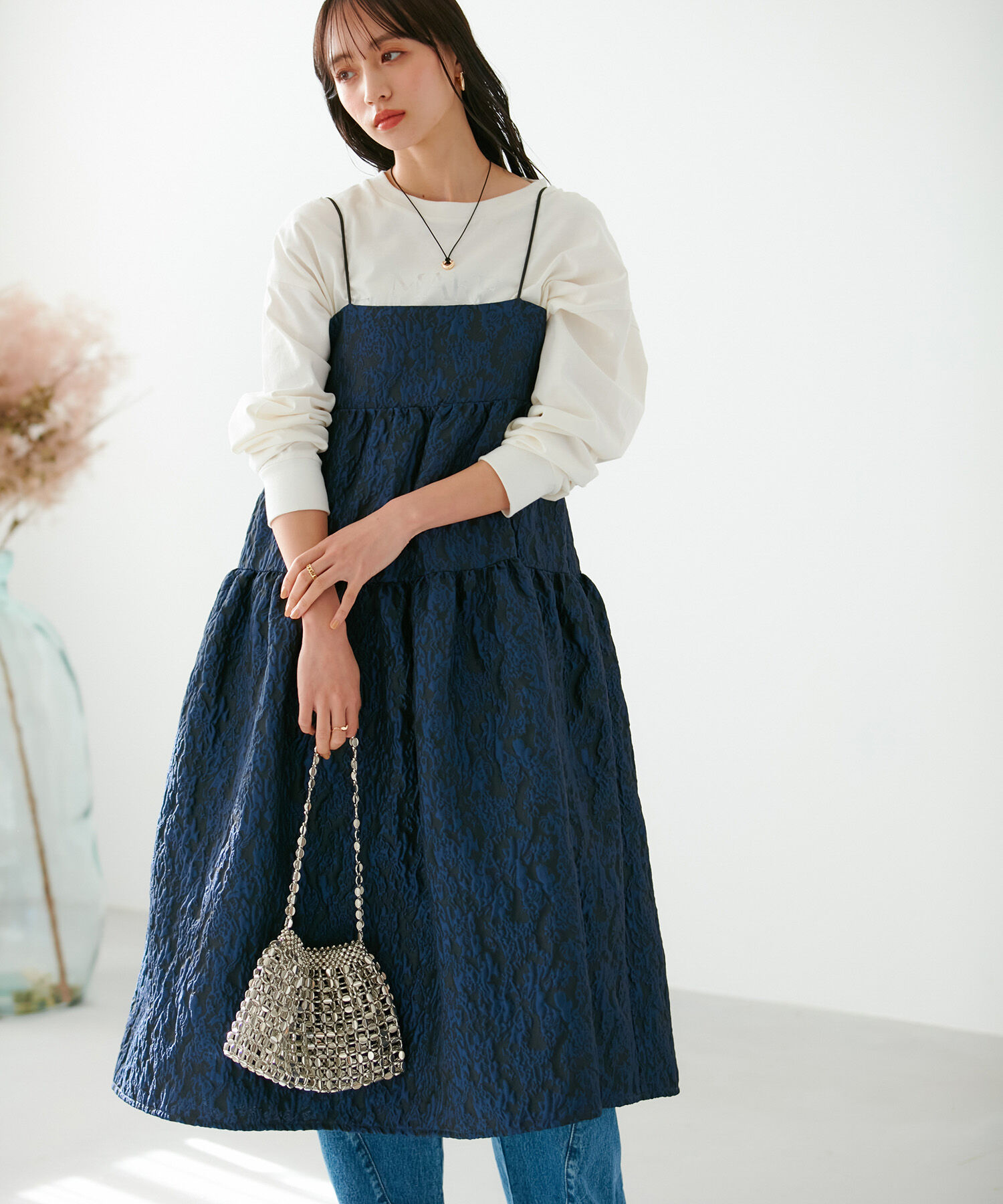 VIS「【VISDRESS】ふくれジャガードフレアワンピース【洗える】」|ワンピース|