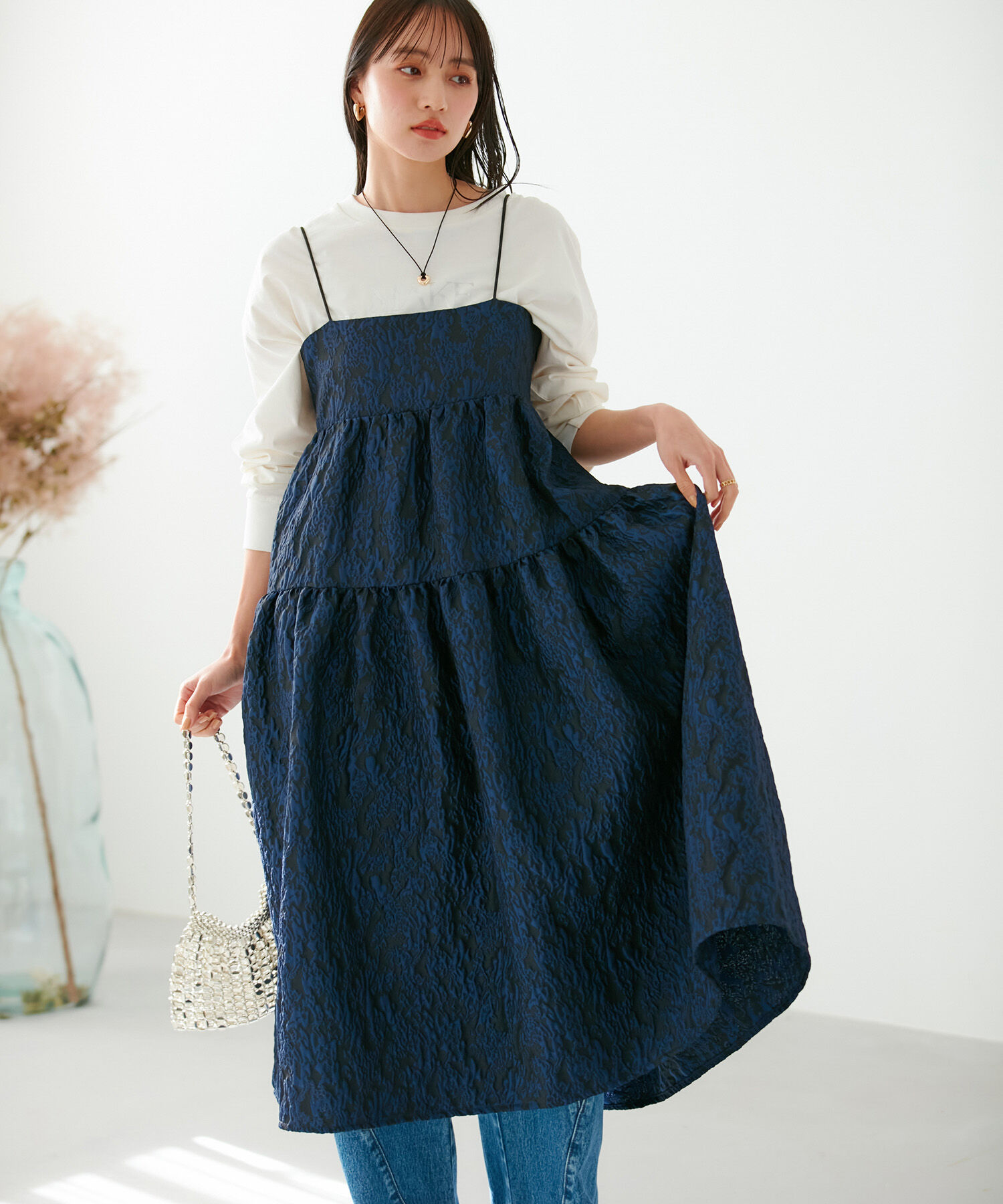 VIS「【VISDRESS】ふくれジャガードフレアワンピース【洗える】」|ワンピース|