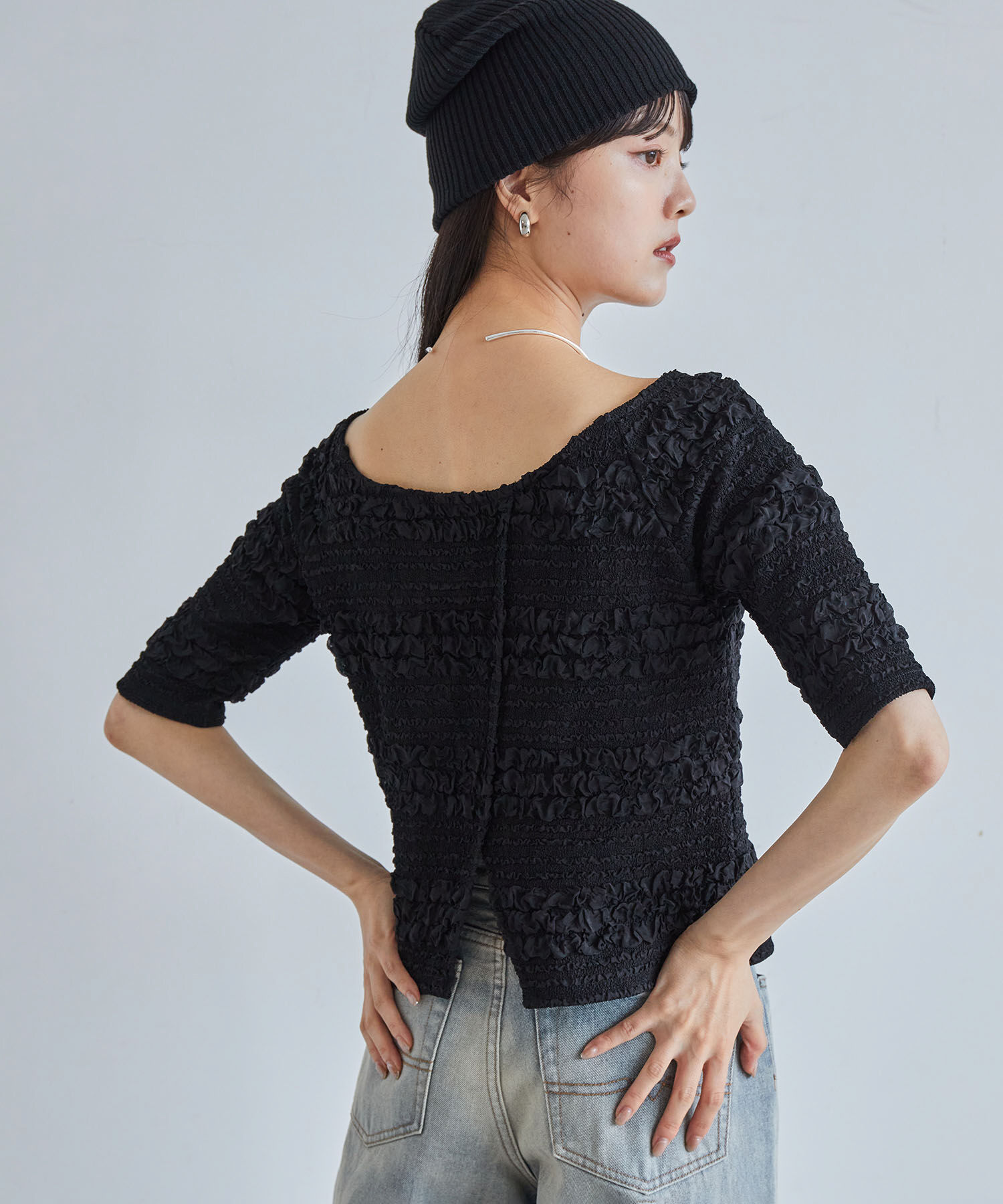 VIS「【洗える】ポコポコジャガードTシャツ」|Tシャツ・カットソー|