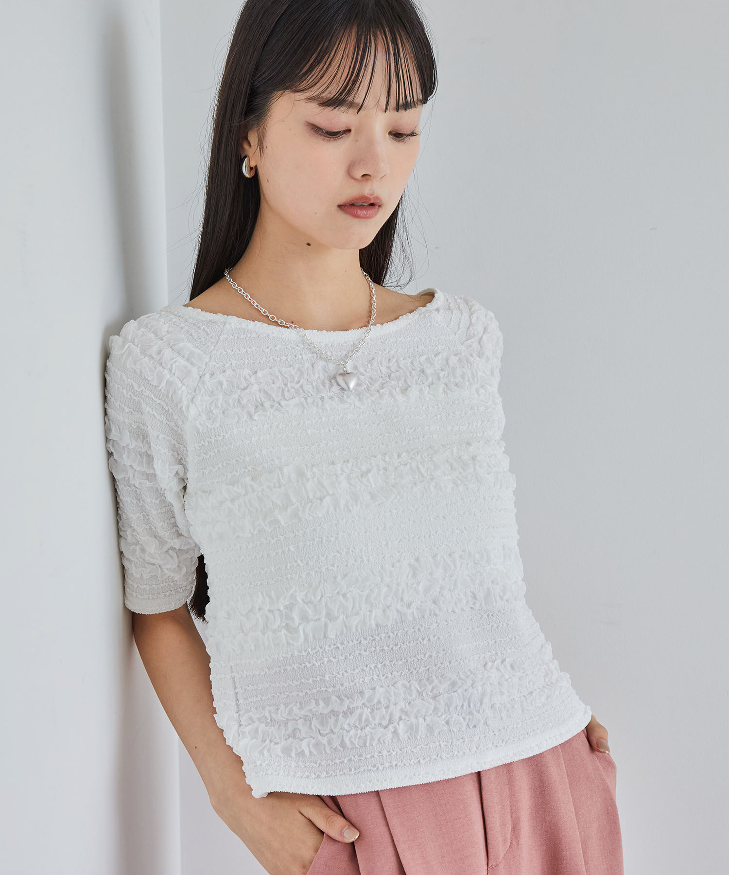 VIS「【洗える】ポコポコジャガードTシャツ」|Tシャツ・カットソー|