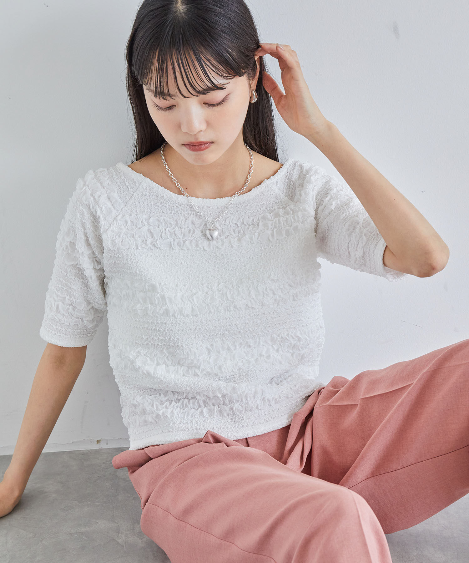 VIS「【洗える】ポコポコジャガードTシャツ」|Tシャツ・カットソー|