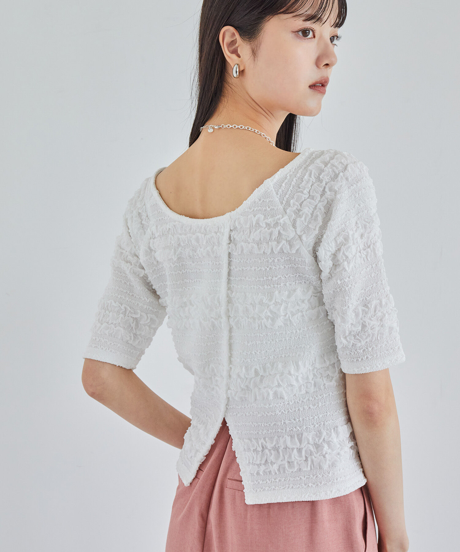 VIS「【洗える】ポコポコジャガードTシャツ」|Tシャツ・カットソー|ホワイト(10)