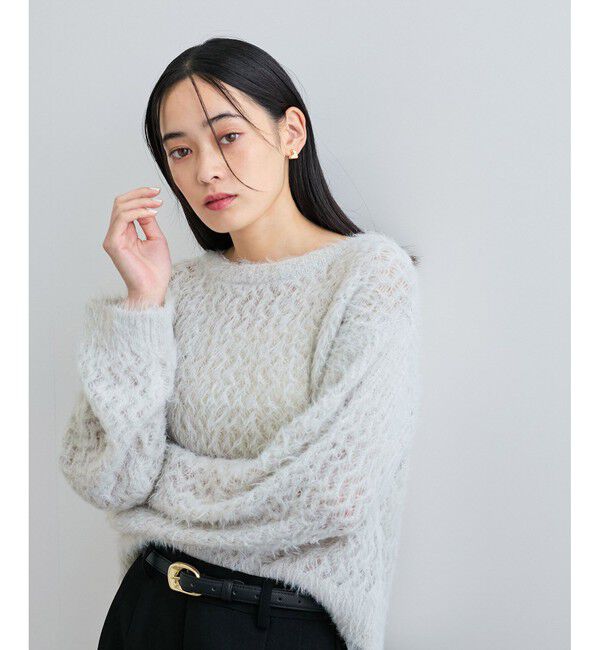 VIS「キラッと華やか！透かし柄シャギーニットプルオーバー」|ニット・セーター|ライトグレー