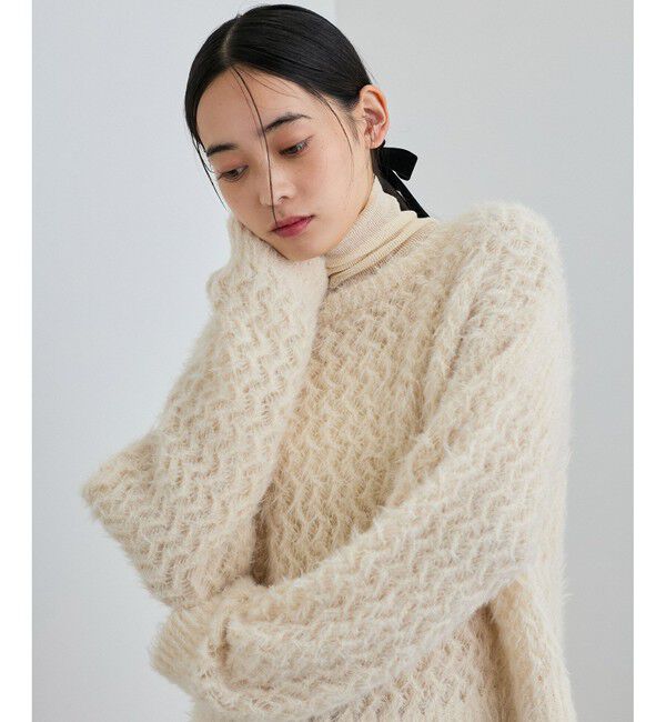 VIS「キラッと華やか！透かし柄シャギーニットプルオーバー」|ニット・セーター|生成メイン