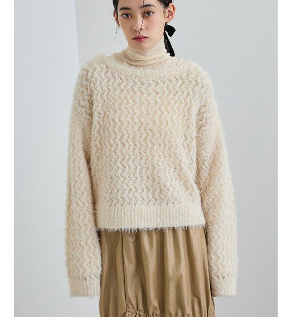 VIS「キラッと華やか！透かし柄シャギーニットプルオーバー」|ニット・セーター|