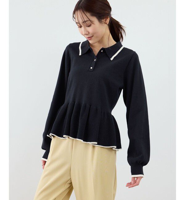 Rope&rsquo;Picnic「ペプラムポロカラーニット」|ニット・セーター|ネイビー(40)