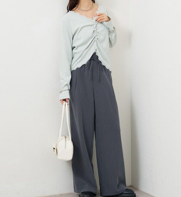  「ギャザーレースリブカーディガン」|Tシャツ・カットソー|