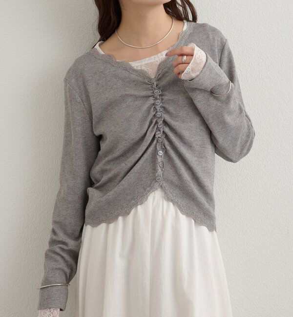  「ギャザーレースリブカーディガン」|Tシャツ・カットソー|