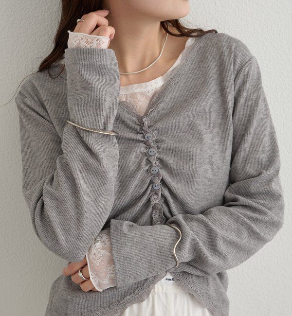  「ギャザーレースリブカーディガン」|Tシャツ・カットソー|