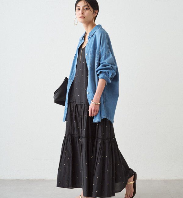  「【全骨格対応！自分サイズで、理想の体型カバー】フルイドデニムシャツ」|シャツ・ブラウス|