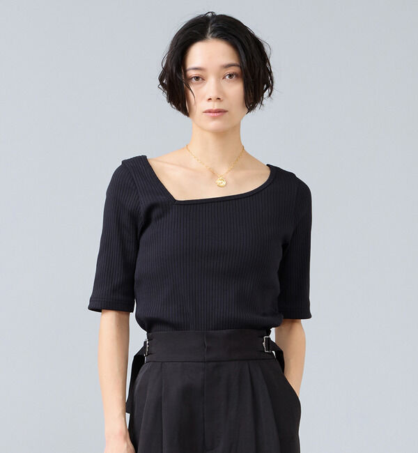 Liesse「アシンメトリーネック2WAYテレコプルオーバー」|Tシャツ・カットソー|ブラック