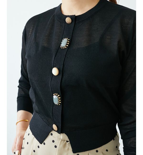  「《手洗い可能》TORRAZZO DONNAビジュー釦カーデ」|カーディガン|