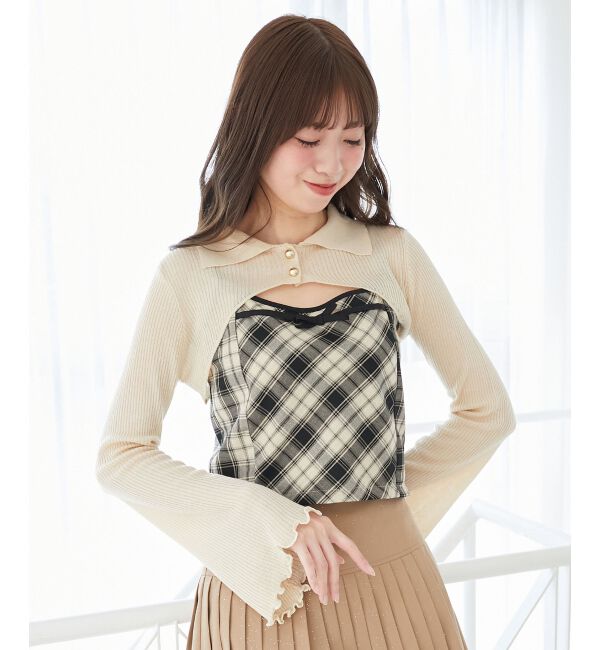  「バイカラーキャミ＆ショートボレロセット」|ニット・セーター|