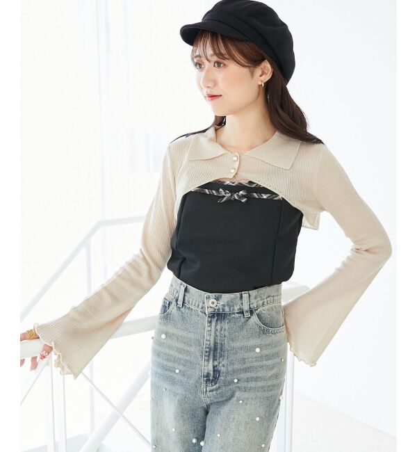  「バイカラーキャミ＆ショートボレロセット」|ニット・セーター|