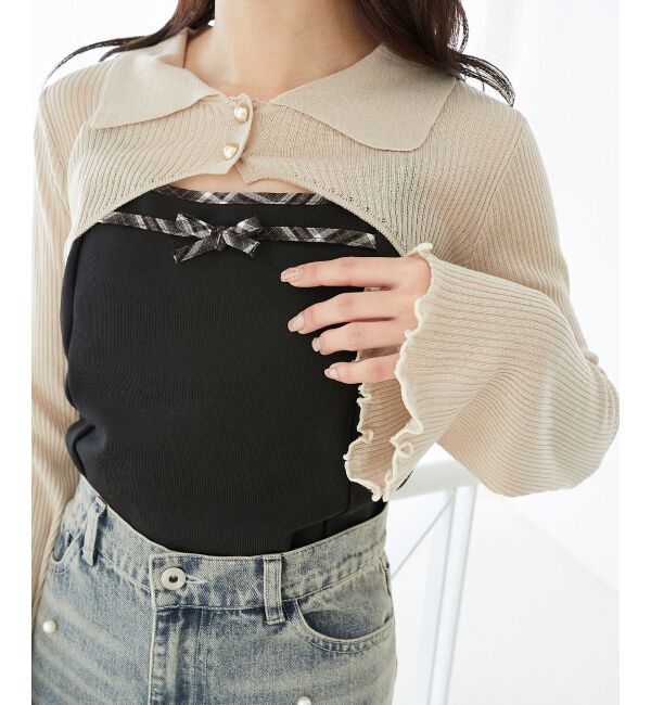  「バイカラーキャミ＆ショートボレロセット」|ニット・セーター|