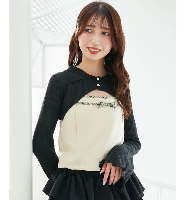  「バイカラーキャミ＆ショートボレロセット」|ニット・セーター|