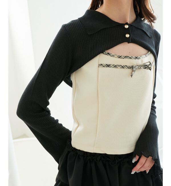  「バイカラーキャミ＆ショートボレロセット」|ニット・セーター|