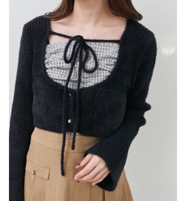  「キャミ&times;シャギーショートカーデセット」|カーディガン|