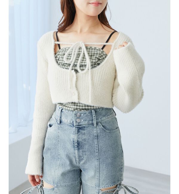  「キャミ&times;シャギーショートカーデセット」|カーディガン|