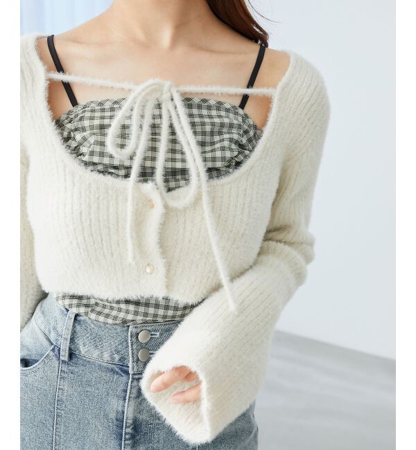  「キャミ&times;シャギーショートカーデセット」|カーディガン|