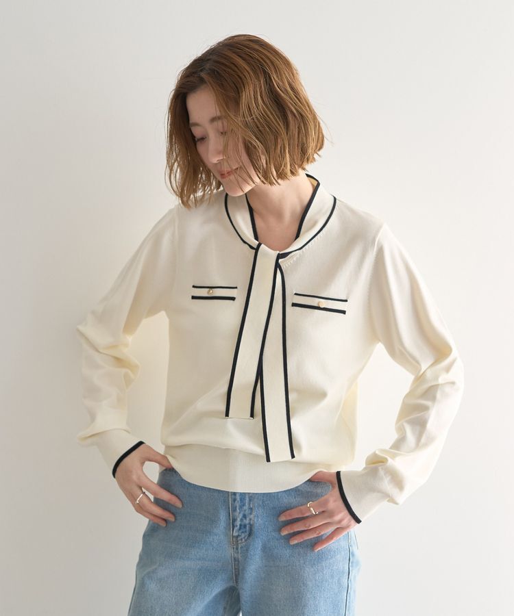 YECCA VECCA「配色ボウタイニット」|ニット・セーター|