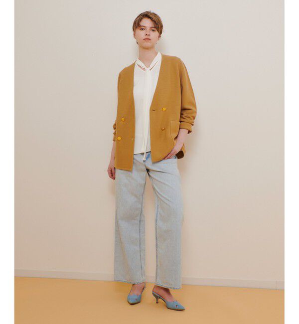 allureville「セミダブルガーターニットジャケット」|ノーカラージャケット|