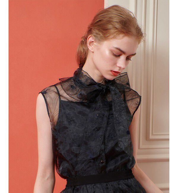 LOULOU WILLOUGHBY「【LOULOU WILLOUGHBY】オーガンジーフラワー刺繍ブラウス」|シャツ・ブラウス|ブラック