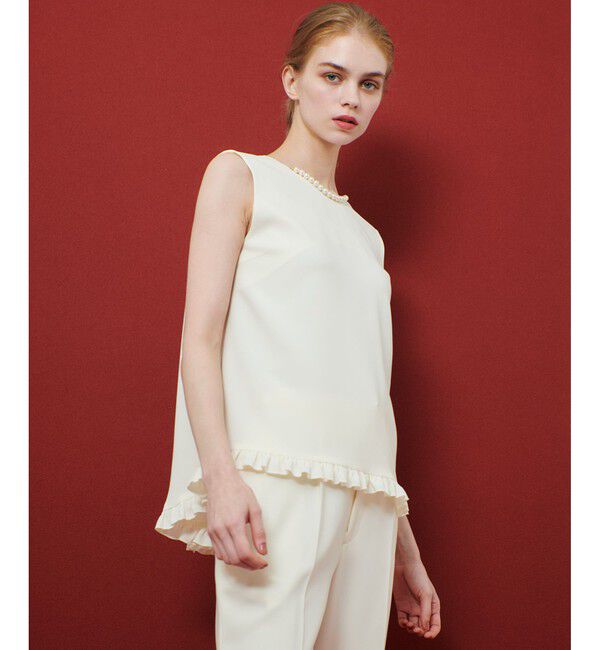 LOULOU WILLOUGHBY「【LOULOU WILLOUGHBY】パールネックレス付きフリルブラウス」|シャツ・ブラウス|オフホワイト