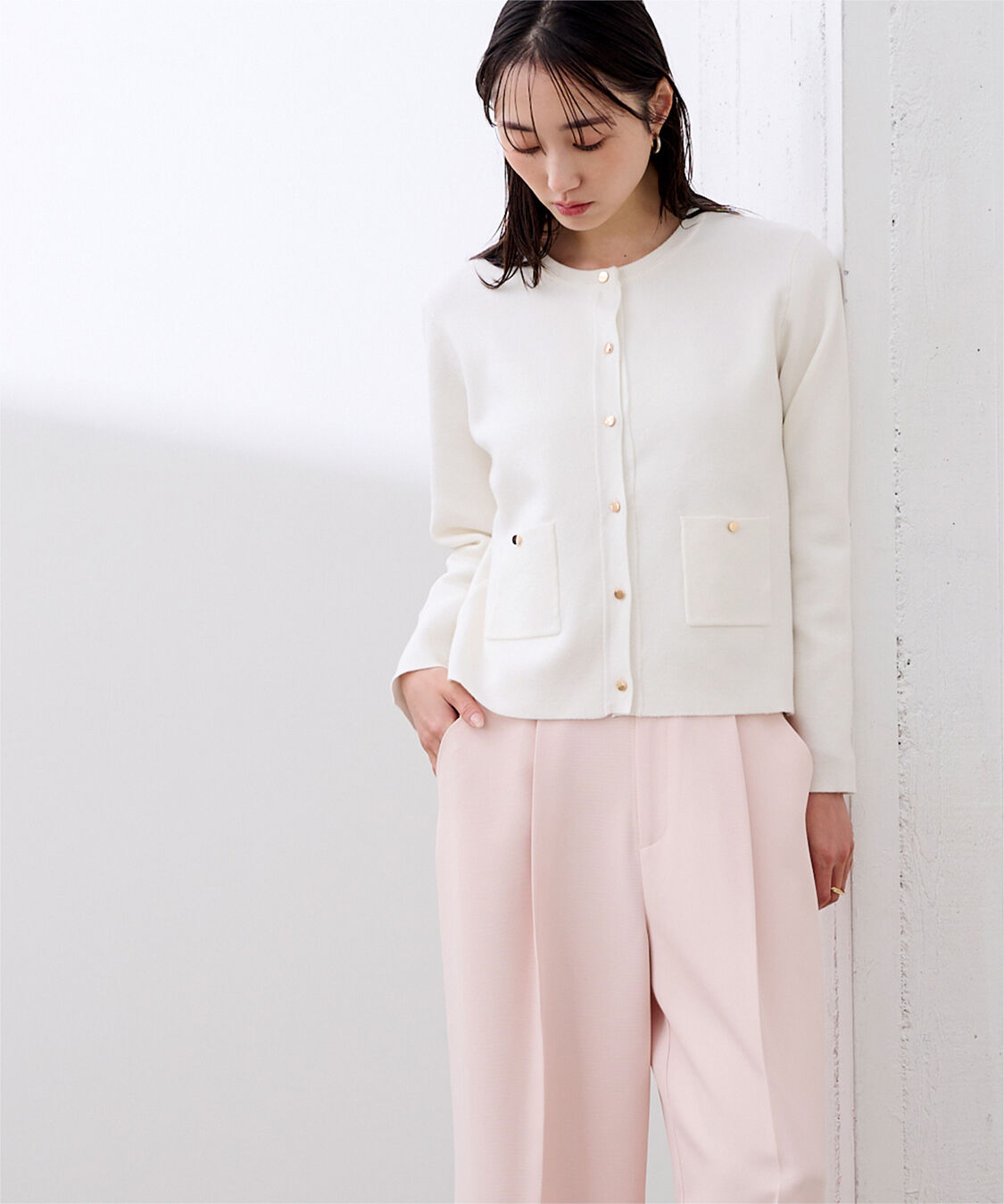 ur's「ゴールド釦ポケットデザインニットジャケット」|ニット・セーター|