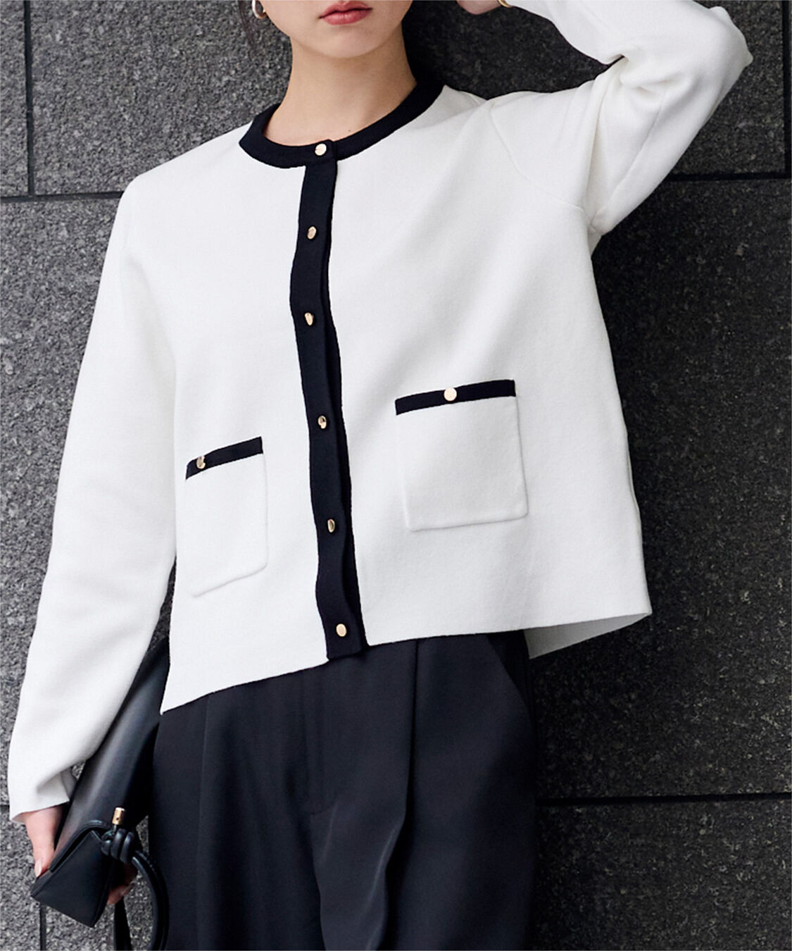 ur's「ゴールド釦ポケットデザインニットジャケット」|ニット・セーター|