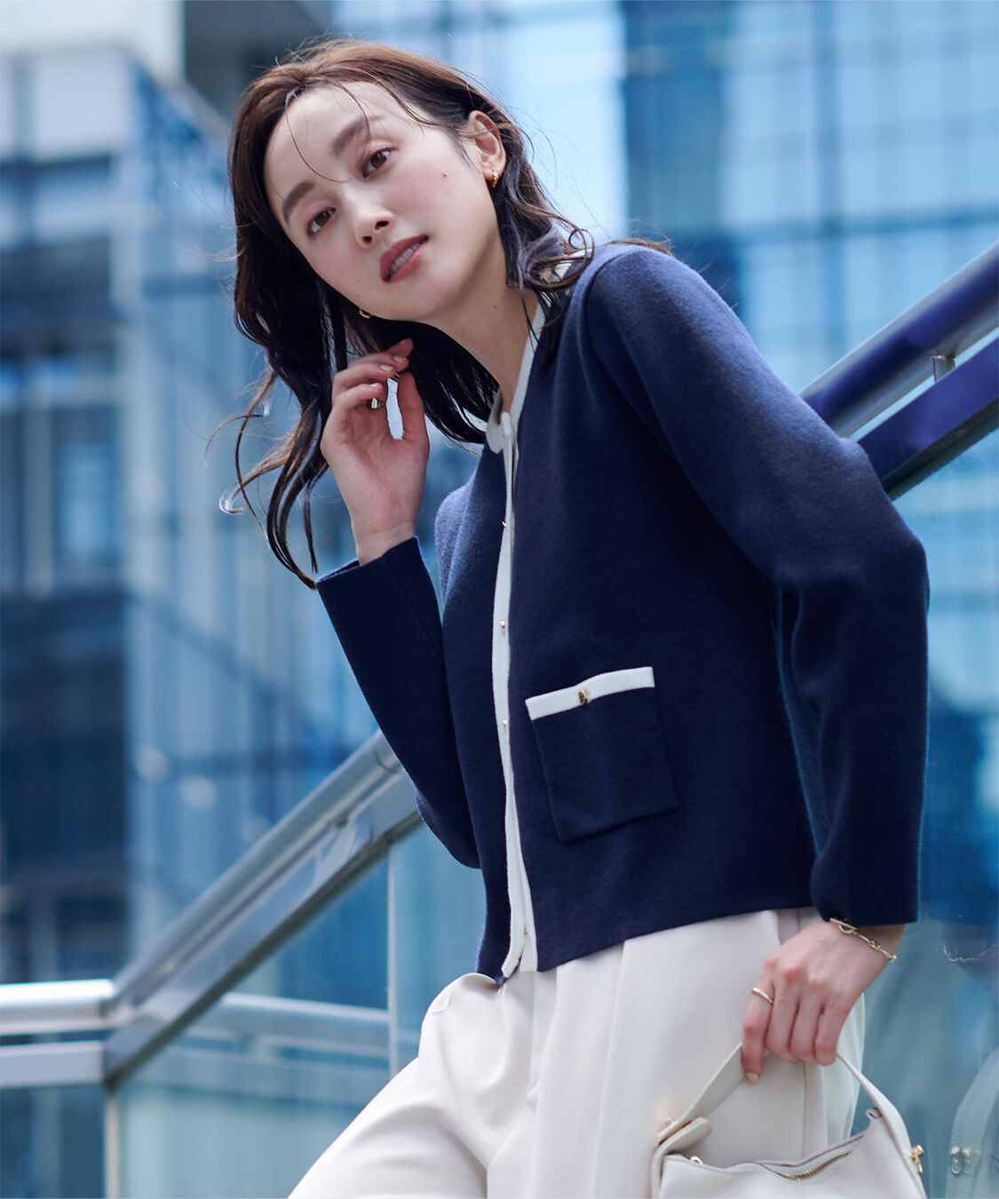 ur's「ゴールド釦ポケットデザインニットジャケット」|ニット・セーター|