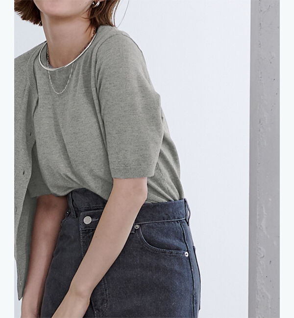 ur's「クルーネックハーフスリーブニット」|ニット・セーター|杢グレー