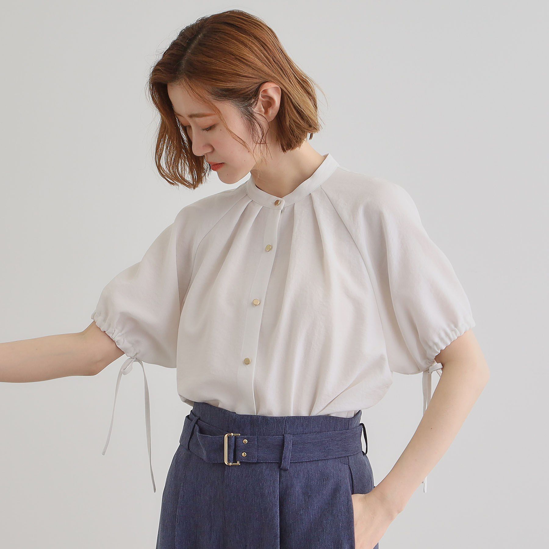 grove「【洗える・シワになりにくい】麻調スリーブドロストブラウス」|シャツ・ブラウス|