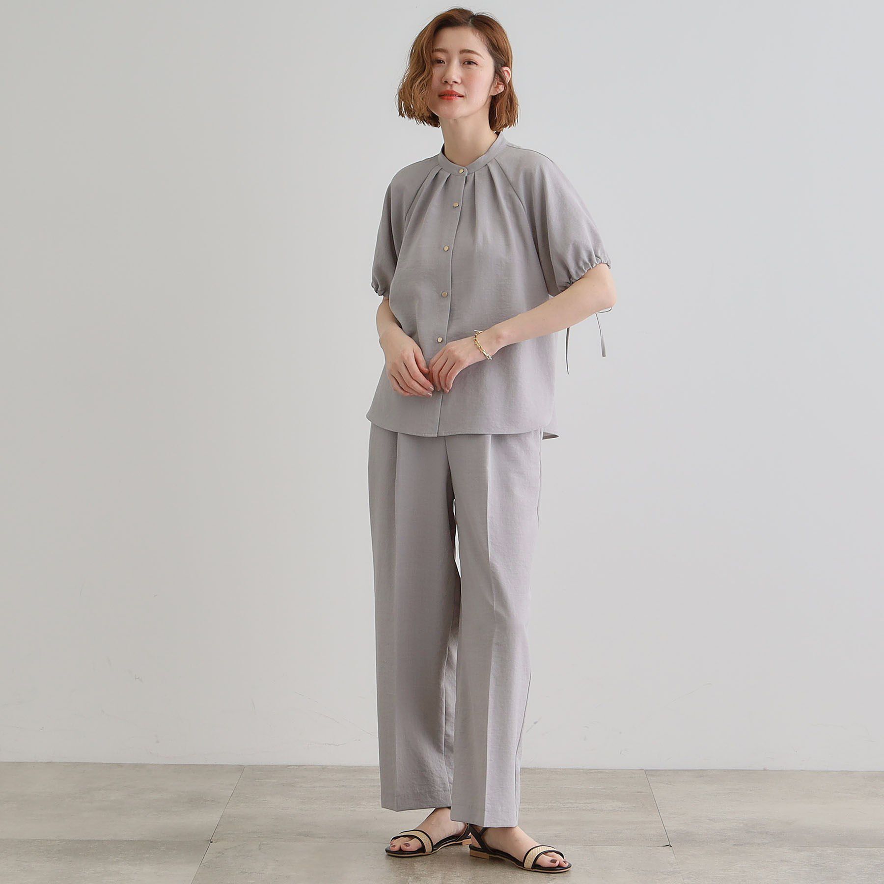 grove「【洗える・シワになりにくい】麻調スリーブドロストブラウス」|シャツ・ブラウス|